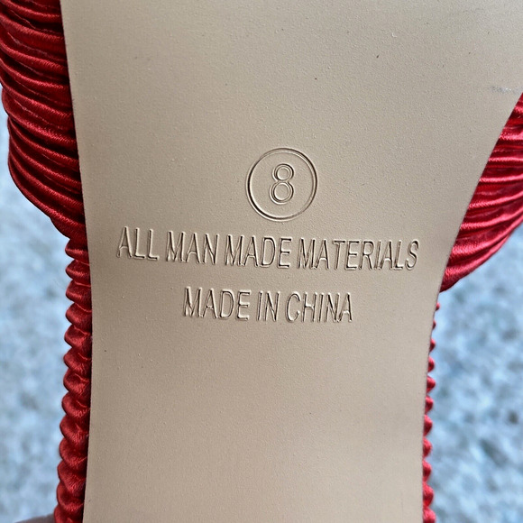 Lulus Red Pleated Satin High Heel Slides Dressy Slip On Sandals 8M Elegant Sexy - Picture 4 of 11